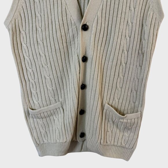 Vintage John Blair Button-Up V-Neck Cable Knit Sweater Vest Cream Men's Medium - Picture 6 of 9